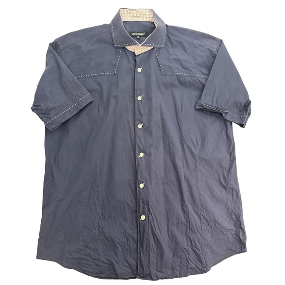 BOGOSSE Other - Bogosse Men's Short Sleeve Button Up Shirt Patterned Trim Size 6 Blue Casual